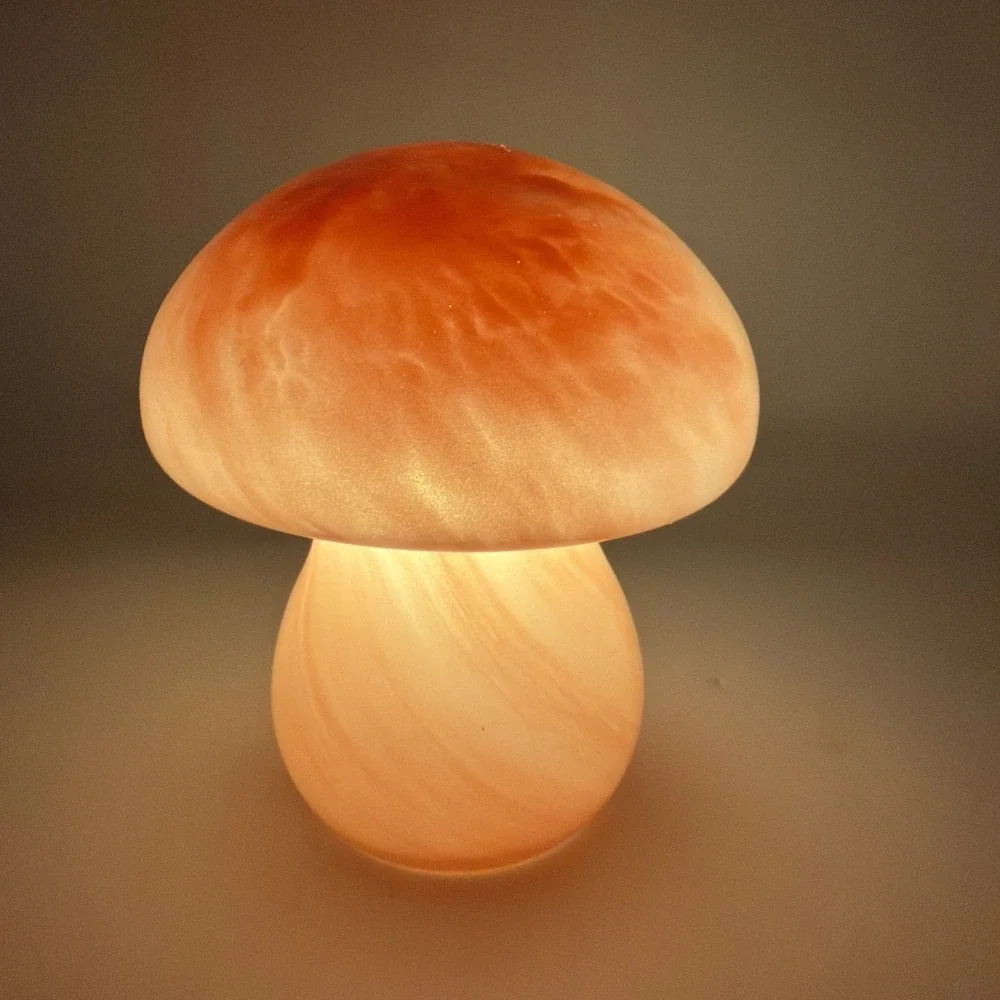Pink Mushroom Lamp ,Ceramic, Battery Operated, 6 Inches Tall